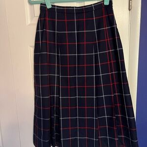 Burberry Dark Blue and Red Plaid A-Line Skirt